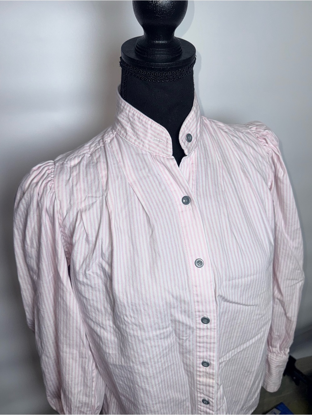 VTG Frontier Classics S Pink Stripe Puff Sleeve Prairie Western Cottagecore Top - Picture 3 of 8
